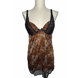 Smart & Sexy Leopard Print Babydoll Lingerie Lace Chemise Size 36C